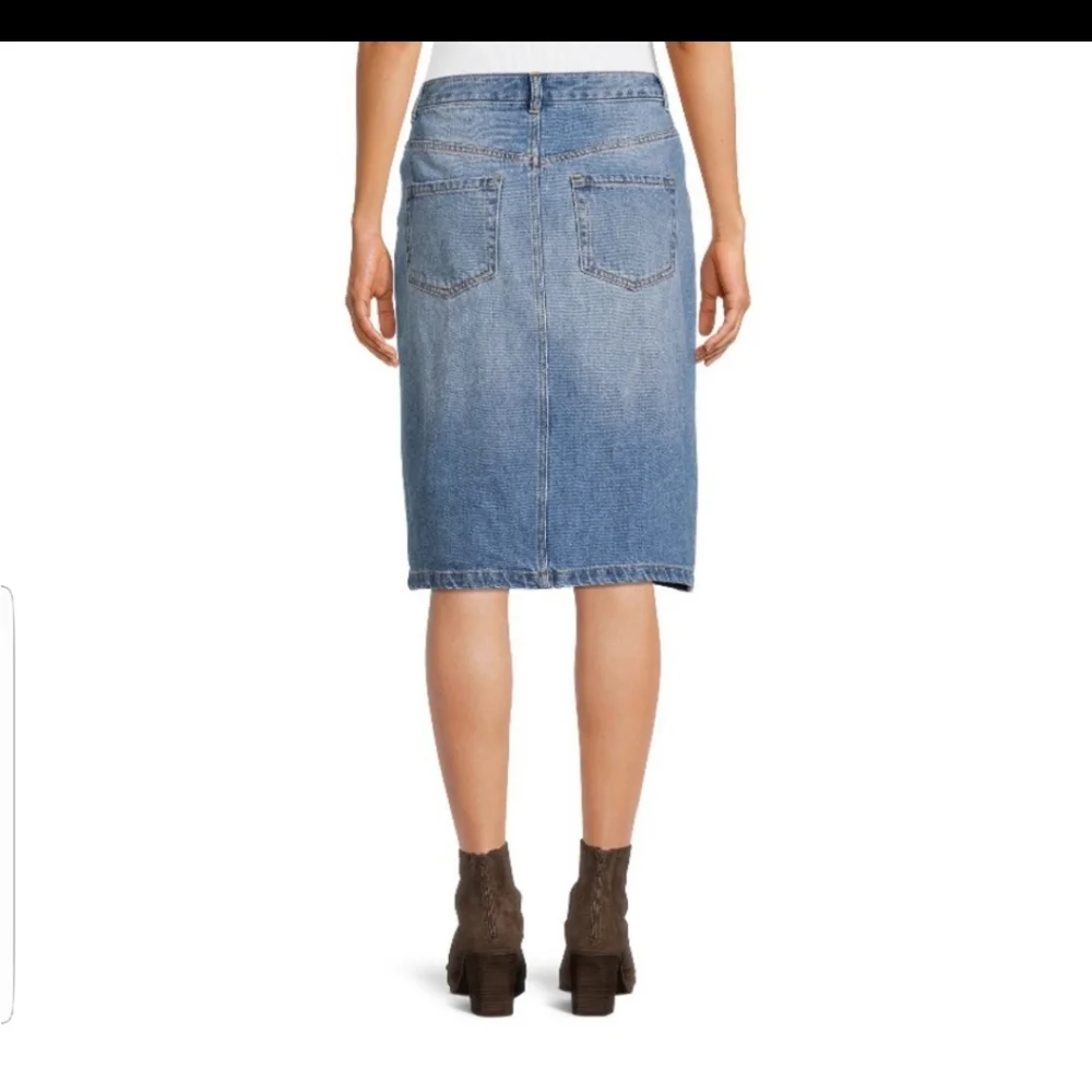 Patchwork Tri Denim Medium Wash Midi Skirt - Picture 3 of 7
